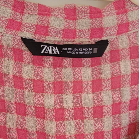 Zara Pink Checkerboard Button Down Blouse - Picture 6 of 8